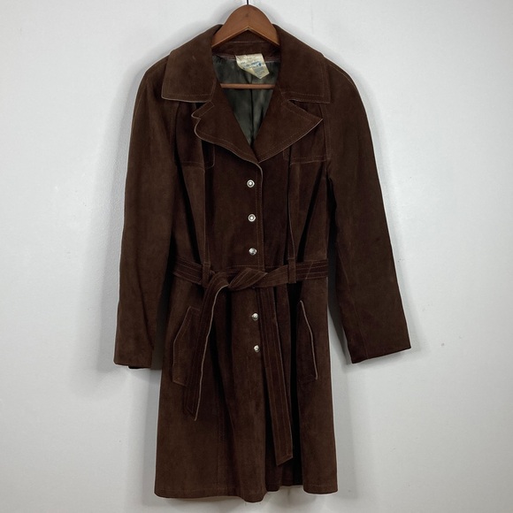 Vintage Jackets & Blazers - Vintage Suede Jacket Womens Medium Dark Brown Leather Midi Retro Penny Lane